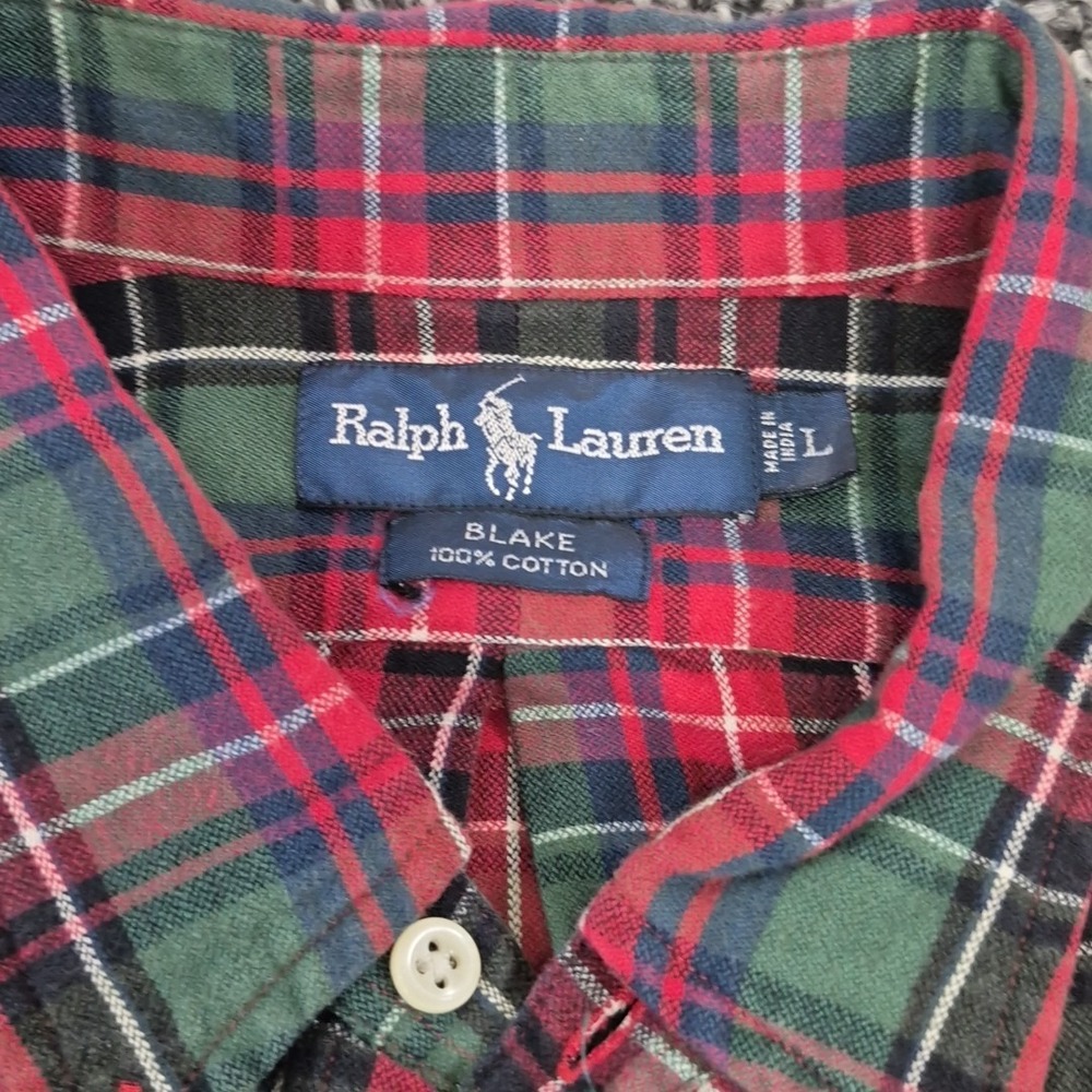Ralph Lauren Button Down Long Sleeve Blake Mens Large Plaid Red Green - Picture 3 of 7